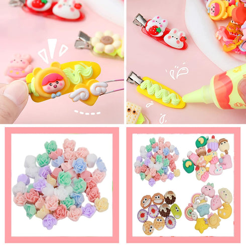 Taginke 104 Pcs DIY Hairpin Kit, DIY Cream Glue Hair Clips with 3D Cartoon Accessories,DIY Keychain Pendants Set Gift for Women Girls (Set 1)...