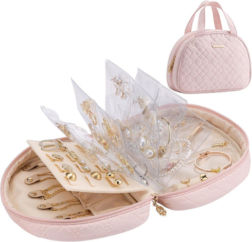 Vlando Jewelry Travel Organizer Case, Jewelry Storage Book Ring Binder with Jewelry Bags Clear Booklet Zipper Pouch Bag for Necklaces, Earrings, R...