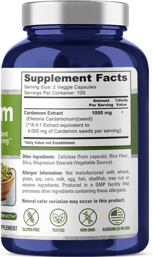 NusaPure Cardamom Extract 4000mg 200 Vegetarian Capsules (Non-GMO, Gluten Free)...