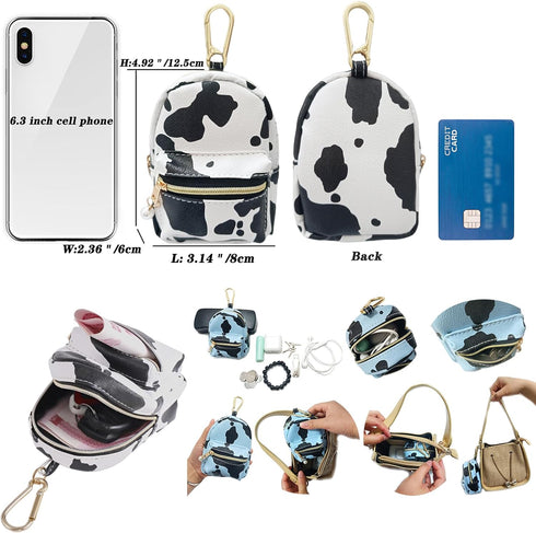 Printed Cow Pattern Coin Purse Pouch Real Littles Backpack Mini Backpack Style Key Chain Coin Purse for Women Small Wallets Purse Keychain Coin Po...