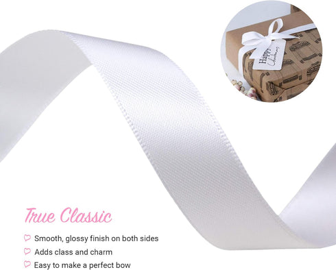 VATIN Double Face White Satin Ribbon 5/8" Continuous 25 Yards,White Polyester Fabric Ribbon use for Bows Bouquet, Gift Wrapping, Floral Arrangemen...
