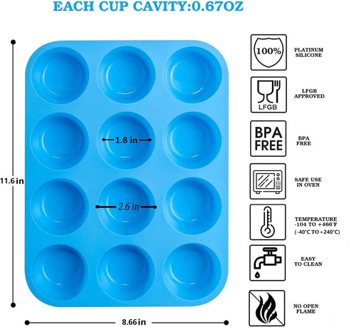 JEWOSTER 12 Cups Silicone Muffin Pan 2 Pack - Silicone Cupcake Pan Nonstick Silicone Molds Great for Making Muffin Cakes,Bread, Tart - BPA Free Ba...