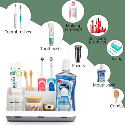 Toothbrush Holders for Bathrooms Countertop Organizer - Kids Electric Toothbrush and Toothpaste holder Detachable 7 Slots Tooth Brush Organization...