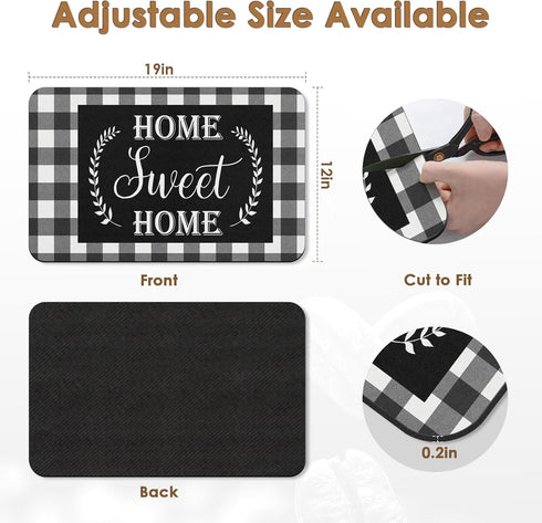 Coffee Mat for Countertops, Black White Grey Buffalo Grid Dish Drying Mat 2 Pcs for Kitchen Coffee Bar Accessories, Fit Under Coffee Maker Espress...