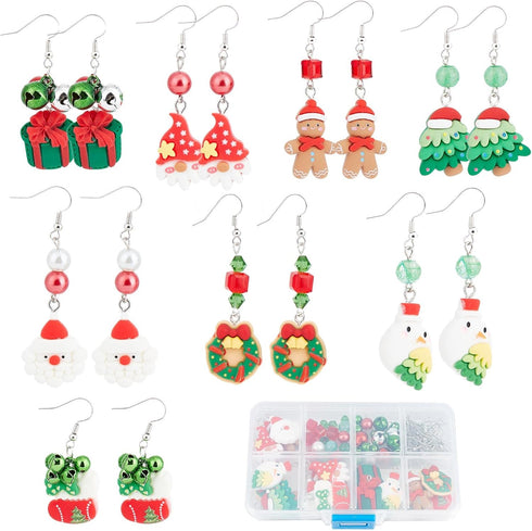 SUNNYCLUE 1 Box DIY 8 Pairs Christmas Charms Resin Xmas Gingerbread Man Charm Earrings Making Starter Kit Santa Claus Bear Flat Back Charm Love He...
