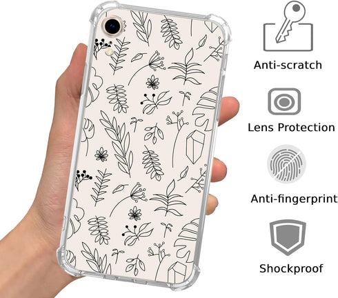 Boho Minimalist Plant and Flower Case Compatible with iPhone XR, Aesthetic Botanical Leaf Case for iPhone XR for Teens Men and Women, Cool TPU Bum...