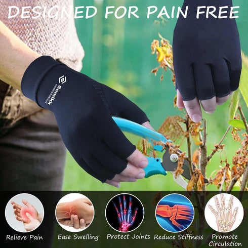 2 Pairs Compression Gloves for Women and Men, Fingerless Copper Arthritis Gloves for Rheumatoid Arthritis Osteoarthritis Carpal Tunnel, Hand Pain ...