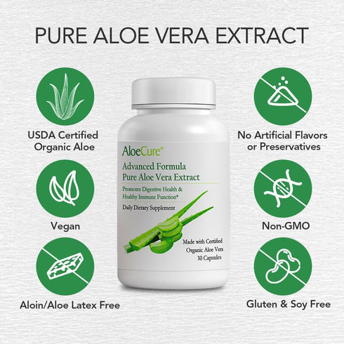 AloeCure Organic Aloe Vera Capsules, 130,000mg Inner Aloe Leaf Equivelant per Serving, Support Gut Health & Digestive Comfort, Stomach Acid Buffer...