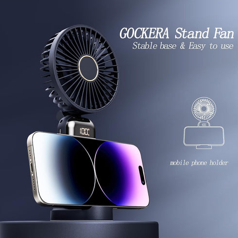 Portable Fan, 4200mAh Battery Operated Fan, 5 Speeds Personal Fan with Base, Digital Display, 180° Ajustable Lash Fan Makeup Fan for Women, Handhe...