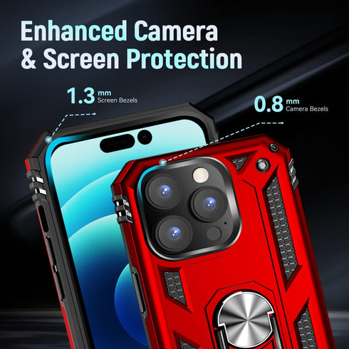 iPhone 14 Pro Max Case with Kickstand, Red-B, Dual Layer TPU/PC Protection, 360°Rotating Ring Stand, Waterproof, Compatible with Car Magnetic Moun...
