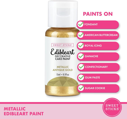 Sweet Sticks Edible Art Decorative Cake Paint 0.5 Ounce (15 Milliliters), Metallic Antique Gold...