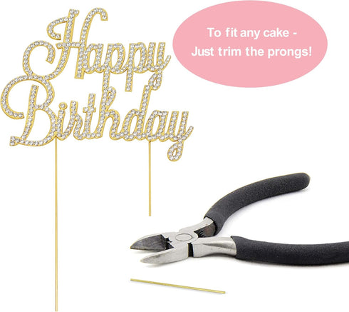 Happy Birthday Cake Topper - Premium Gold Metal - Happy Birthday Party Sparkly Rhinestone Decoration Makes a Great Centerpiece - Now Protected in ...