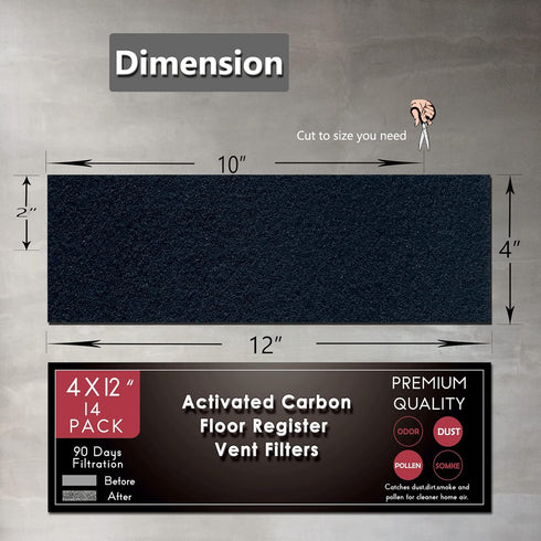 Carbon Filter 4" x 12" Activated Charcoal Air Vent Floor Heater Pre-Filter Sheet Work in Home Air Purifier, Register, Ceiling 4 x 12 Inch 6-Pack (...