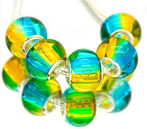 RUBYCA Mix Rainbow Gradient Murano Glass Bead European Charm Bracelet Spacer DIY Silver Color 100pcs...