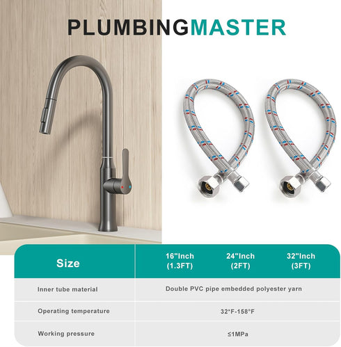 AULLEND Faucet Supply Lines,3/8" Comp x 1/2" FIP Braided Stainless Steel Faucet Water Supply Lines for Bathroom Kitchen Sink Faucet 2Pcs (40mm)...