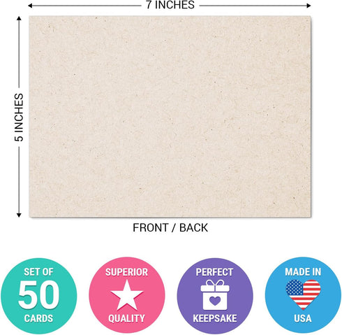 321Done Plain Blank Kraft Cards, Made in USA - 5x7 Thick, Heavyweight Rustic Card Stock Supplies to Make Invites, Greeting, Table Cards, Paper Cra...