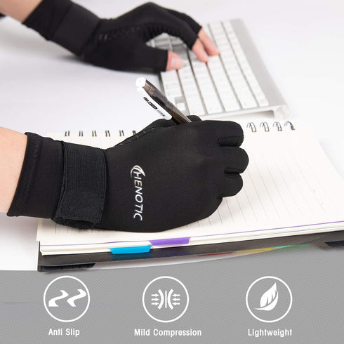 2 Pairs Copper Arthritis Gloves for Women Men, Wrist Reinforcement Fingerless Arthritis Compression Gloves for Relieving Carpal Tunnel Aches, Rheu...