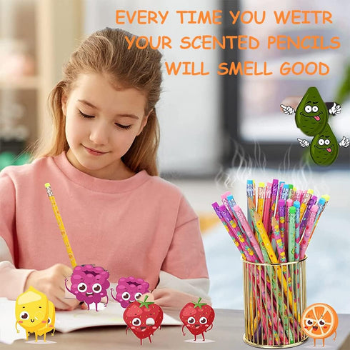 40 Pieces Scented Pencils for Kids Scented Pencils with Erasers Fruit HB Graphite Pencil for School Stationery Party Reward Supplies...