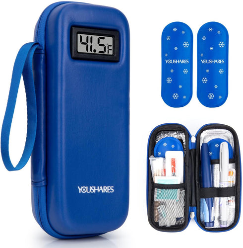 YOUSHARES Insulin Cooler Travel Case with Temperature Display - Refrigerated Medicine Travel Case with 2 TSA Approved Ice Pack, Insulin Travel Cas...