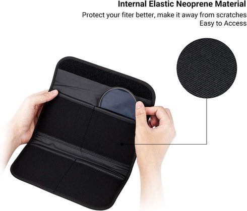 JJC 4 Pockets Lens Filter Case for Filter Up to 82mm (37mm 40.5mm 43mm 46mm 49mm 52mm 55mm 58mm 62mm 67mm 72mm 77mm),Foldout Filter Pouch with Mic...