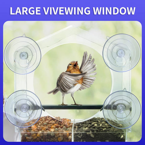 Window Bird Feeder with 4 Extra Strong Suction Cups, Large Outdoor Bird House for Cardinals Bluebird Chickadees etc....
