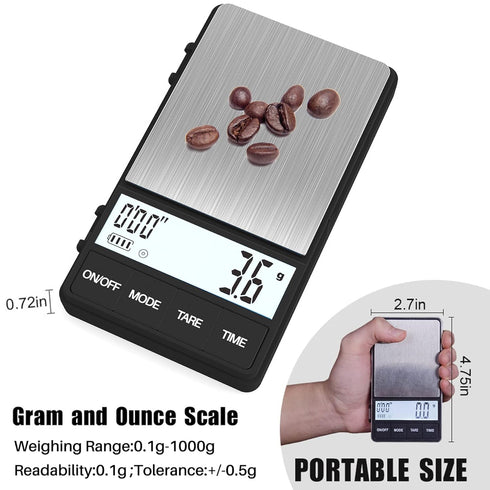 WEIGHTMAN Espresso Scale with Timer 1000g x 0.1g Small & Thin Travel Coffee Scale, Mini Digital Scale Grams and Ounces with Large Backlit LCD Stai...