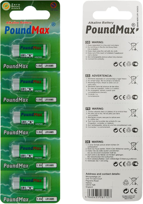5 X PoundMax 910A LR1 N Type MN9100 1.5V Alkaline Batteries...