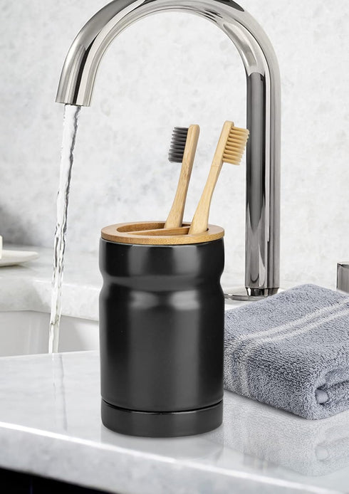 Nucookery 3" Ceramic Black Toothbrush Holders for Bathrooms, Shelf Draining Toothbrush Organizer Electric Toothbrush Holders for bathroom countert...