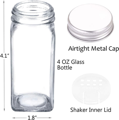 SWOMMOLY Replacement Glass Spice Jars/Square...