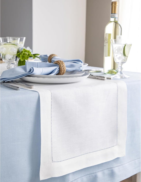 Solino Home Linen White Table Runner 72 Inches Long - 100% Pure Linen Hemstitch Table Runner 14 x 72 Inch for Dresser, Dining, Summer, Fall, Hallo...
