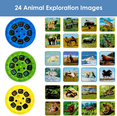 Animal Torch and Projector with 3 Discs 24 Images, Kids Torch for Boys, Animal Toys Small Gifts for Children, Cool Present for Toddler Age 3 4 5 6...
