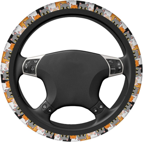 Delerain Cute Cats Kittens Steering Wheel Covers, Anti Slip Elasticity Car Accessories Steering Wheel Protector Universal 15 Inch for Women Man...