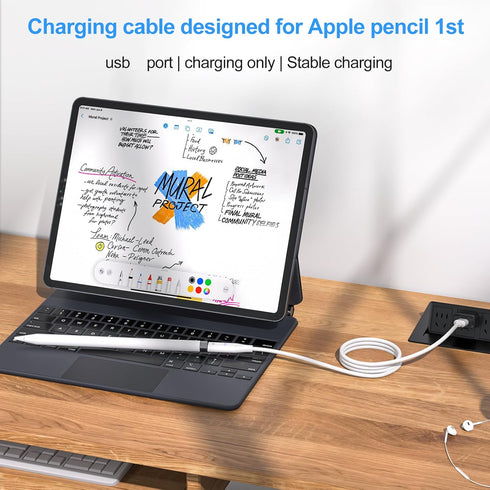 GUUGEI USB Cable for iPad Pencil 1st Adapter (2pcs 1m Charging only) USB Charger Cable Compatible for iPad Pen 1 Generation,USB Charge Connector f...