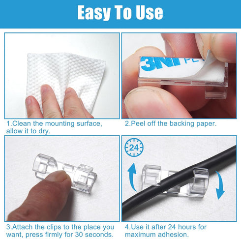 40PCS Adhesive Cable Clips Clear - Upgraded Wire Holders for Wall, Strong Cord Organizer Under Desk, Car, PC, Christmas Light Indoor/Outdoor...