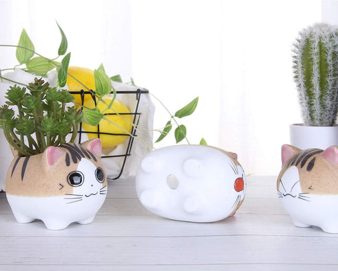 VanEnjoy 4.7 inch Large Version Cat Succlent Pots Cat Pot, with Drainage Hole, Flower Pot, Handmade Ceramic Ornaments Cat Gifts for Cat Lovers Off...