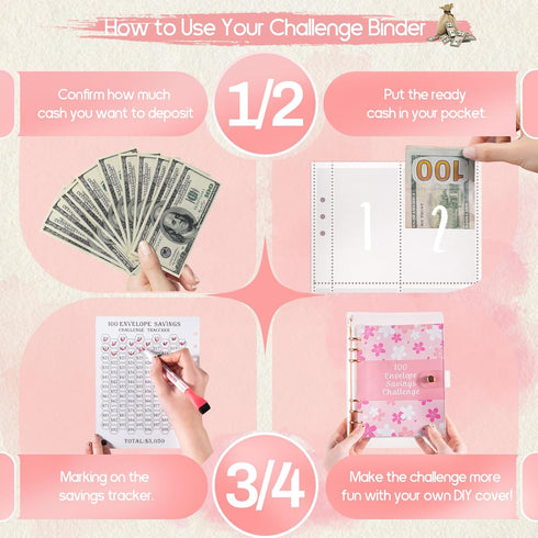100 Envelopes Money Saving Challenge Binder A5 Money Saving Binder with Cash Envelopes Helping You Complete the Challenge to Save $5,050 in 100 Da...