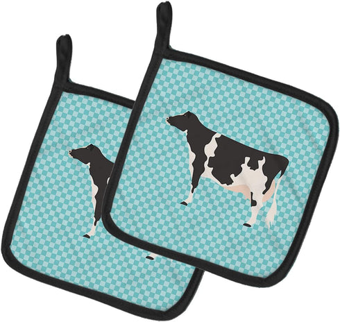 Caroline's Treasures BB7996PTHD Holstein Cow Blue Check Pair of Pot Holders Kitchen Heat Resistant Pot Holders Sets Oven Hot Pads for Cooking Baki...