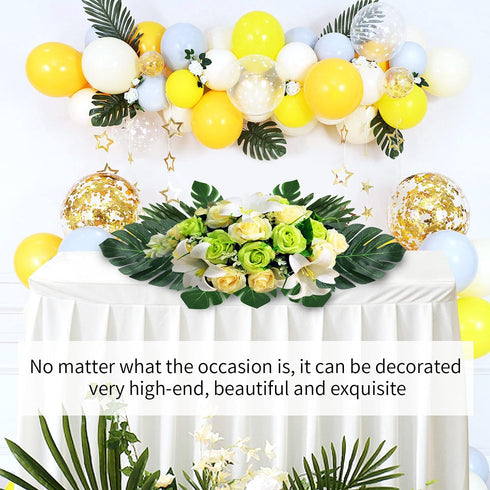 74 Pcs 7 Kinds Artificial Palm Leaves Tropical Fake Leaves, Monstera Leaf for Safari Jungle Hawaiian Dinosaur Luau Party Table Decoration Wedding ...
