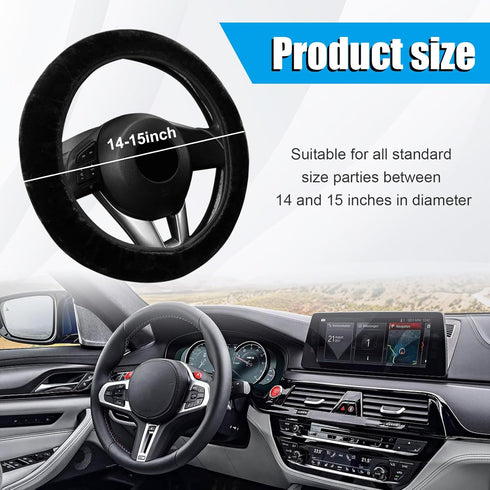Car Fluffy Steering Wheel Cover, 15'' Universal Furry Auto Steering Wheel Protector for Warm Winter, Elastic Non-Slip Car Steering Wheel Cover, Ve...
