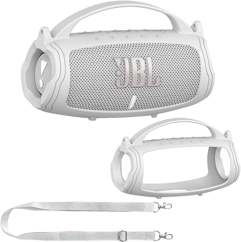Silicone Cover Case for JBL Charge 5 Portable Bluetooth Speaker, Protective Skin Case for JBL Charge 5 Portable Bluetooth Speaker Accessories(Whit...