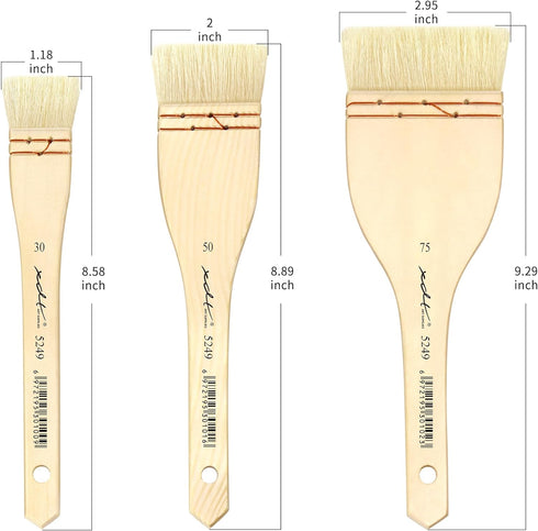 XDT#5249 Hake Artist Paint Brush 3 Piece Set Medium Soft Premium Goat #1.18in #2in #2.95in, Acrylic Oil Watercolor...