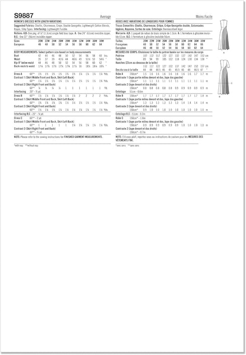 Simplicity Women's Fitted Color Block Dress Sewing Pattern Packet, Design Code S9887, Sizes 20W-22W-24W-26W-28W...