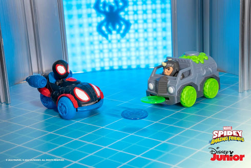 Marvel Spidey and his Amazing Friends Little Vehicle 2-Pack - 5” Disc Dashers Featuring Miles Morales Vs Rhino - Amazon Exclusive...