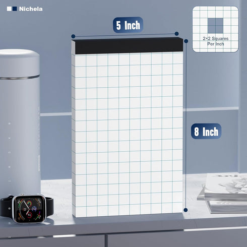 Graph Paper Pads 4 Pack Grid Paper Pad 5x8 White Note Pads 2x2 Squares Per Inch Writing Pad Perforated Lined Grid Notebook 50 Sheets Paper Pads Sm...