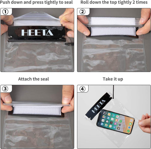 HEETA 5-Pack Clear Waterproof Dry Bag, Water Tight Cases Pouch Dry Bags for Camera Mobile Phone Maps, Kayaking Boating Document Holder (Black)...