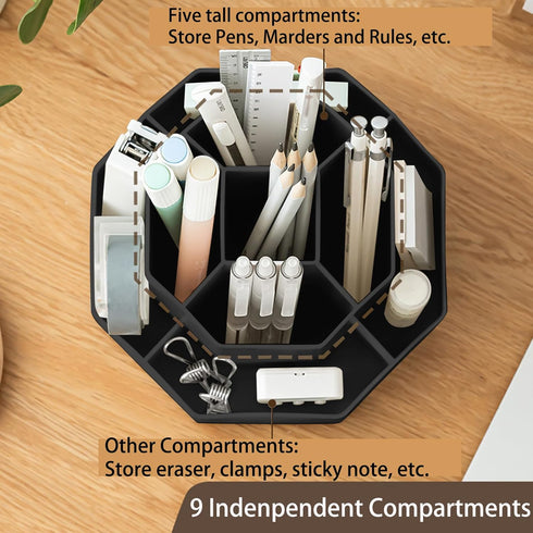 Pencil Pen Holder for Desk, 9 Slots 360 Degree Rotating Desk Organizer, Desktop Storage Pen Organizers Stationery Supplies, Cute Pencil Cup Pot fo...