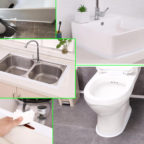 White 1.5"*10.5'*2 Packs Caulk Tape Self Adhesive Caulking Tape Caulk Strips for Bathroom Waterproof,Caulk Strip for Kitchen Stove Sinks Corners T...