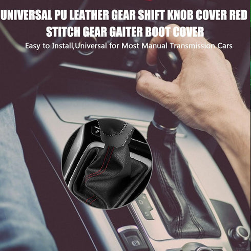 Majatou Shift Boot Cover, Car Shift Knob Dust Cover, Universal Gear Shift Knob Boot Bright Black PU Leather Red Stitch Gear Gaiter Boot Cover Fit ...