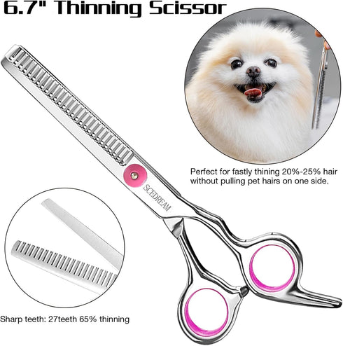 Professional Dog Grooming Scissors with Safety Round Tips, 3 in 1 Dog Grooming Scissors Kit, 4CR Stainless Steel Professional Pet Grooming Shears ...