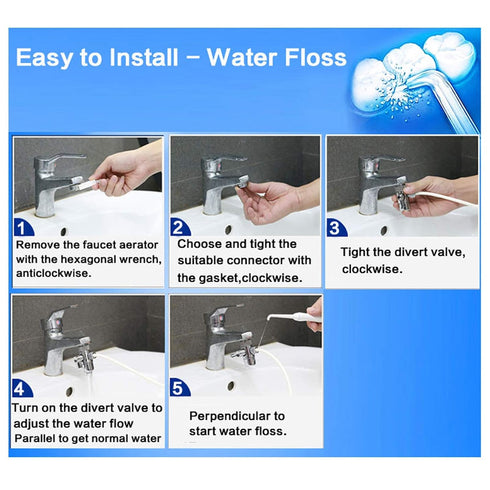 Water Flosser for Family Use 3 Jet Tips & 3 Toothbrush for Faucet & Shower, Oral Irrigator Non-Electric Safety , Dental Oral Care Tooth Cleaning...